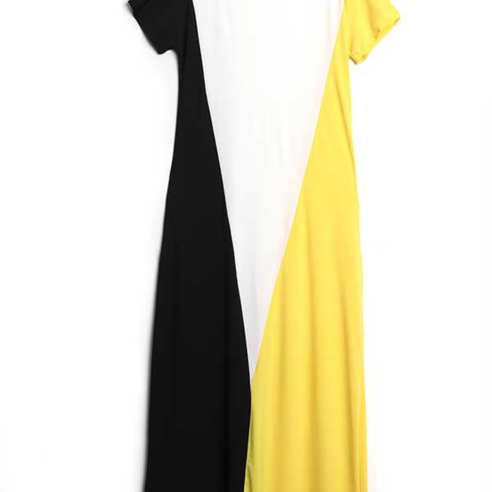 Yellow and Black Lovely Color Block Maxi Dress - Picture 2 of 4